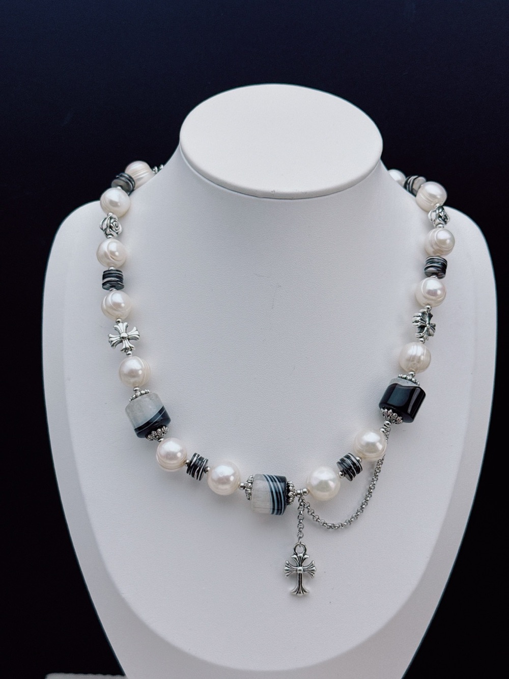 26X531 Handmade Freshwater Baroque Pearl Banded Agate Necklace 12-13mm 17+2”